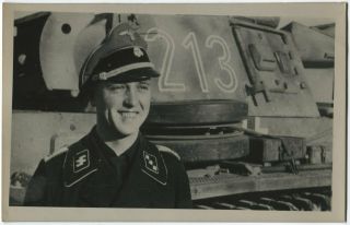 German Wwii Photo: Smiling Tankman - Panzertruppe Officer,  Agfa Postcard Paper