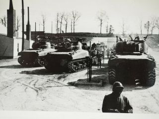 Wwii Line Of Shermans Fueling Up Before Deployment 1943 B&w 4 " X 6.  25 "