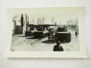 WWII Line of Shermans Fueling Up before deployment 1943 B&W 4 