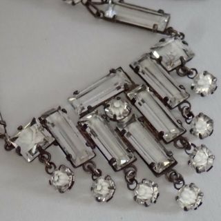 Antique Art Deco Sterling Silver Open Back Set Crystal Paste Rhinestone Necklace