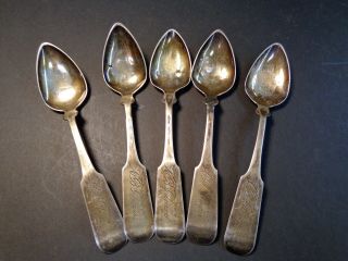 5 Antique Early American Coin Silver Spoons Pitkin Root Chaffee Pittsfield Ma.
