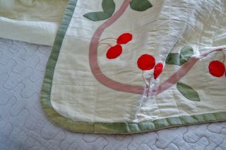 Vintage Birds and Cherry Trees Hand Stitched Applique Quilt 7