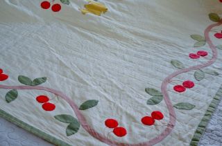 Vintage Birds and Cherry Trees Hand Stitched Applique Quilt 8