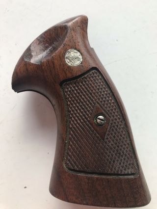 Vintage Smith and Wesson Wood Diamond Pistol Grips Walnut 2