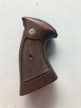 Vintage Smith and Wesson Wood Diamond Pistol Grips Walnut 4