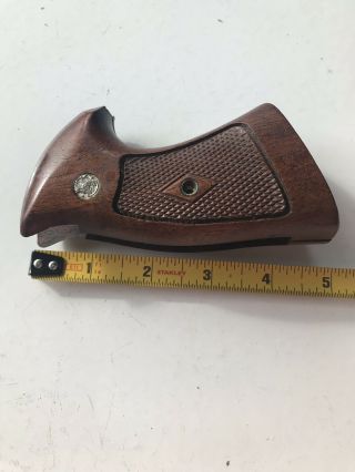 Vintage Smith and Wesson Wood Diamond Pistol Grips Walnut 7