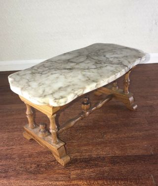 Rare Antique Dollhouse Miniature German Schneegas Carved Base Marble Top Table