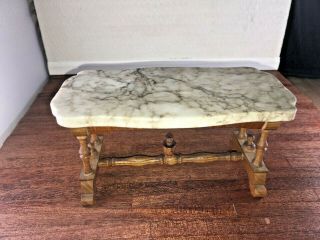 Rare Antique Dollhouse Miniature German Schneegas Carved Base Marble Top Table 2