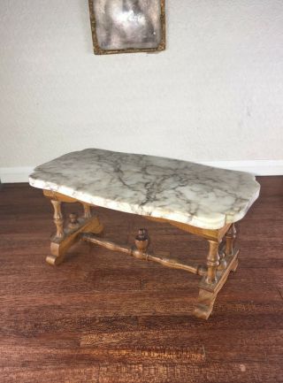 Rare Antique Dollhouse Miniature German Schneegas Carved Base Marble Top Table 3