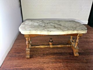 Rare Antique Dollhouse Miniature German Schneegas Carved Base Marble Top Table 7
