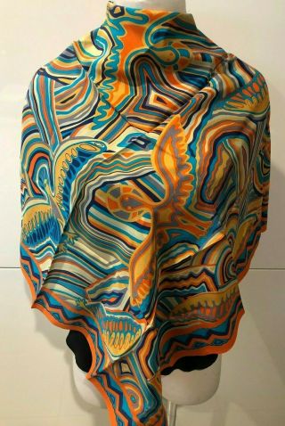Jimmy Pike Silk Aboriginal Art Orange & Brights Scarf 77cmx77cm Collectors Item