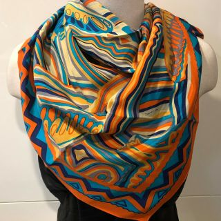 JIMMY PIKE Silk Aboriginal Art Orange & Brights Scarf 77cmx77cm Collectors Item 2