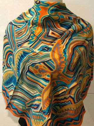 JIMMY PIKE Silk Aboriginal Art Orange & Brights Scarf 77cmx77cm Collectors Item 3