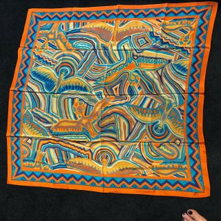 JIMMY PIKE Silk Aboriginal Art Orange & Brights Scarf 77cmx77cm Collectors Item 4