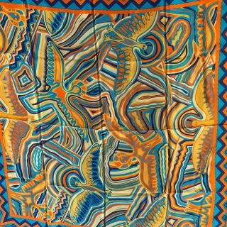 JIMMY PIKE Silk Aboriginal Art Orange & Brights Scarf 77cmx77cm Collectors Item 6