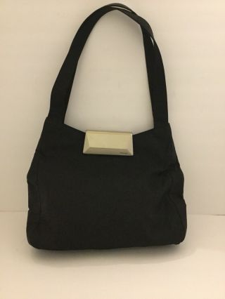 Vintage Prada Purse Black Nylon Faceted Lucite Clasp Hobo Bag