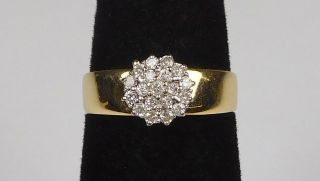 Vintage 14k Yellow Gold Band Ring With Round Diamond Cluster - Size 5.  75