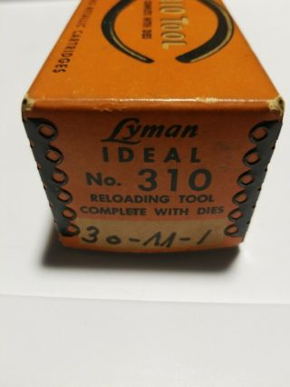Vintage Lyman Ideal No.  310 Reloading Tool,  5 Dies,  Shellholder & Box, .  30 M - 1