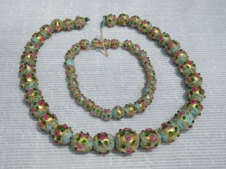Vintage Murano Venetian Wedding Cake Glass Bead Necklace & Bracelet 4repair