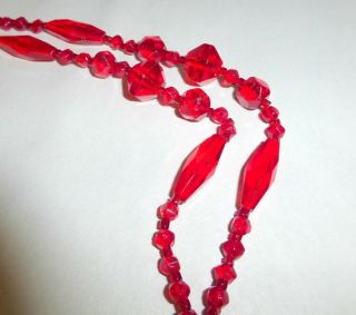 Vintage 1920 ' s Flapper Sautoir w Tassel Holiday Red Czech Glass Beads Necklace 4