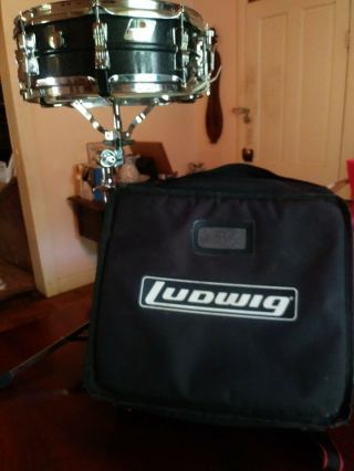 Vintage Ludwig Snare Drum Black Galaxy With Case And Stand