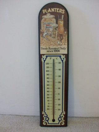Vtg Rare Large Wood Planters Mr Peanut Figure Wall Hanging Thermometer 24 Inches