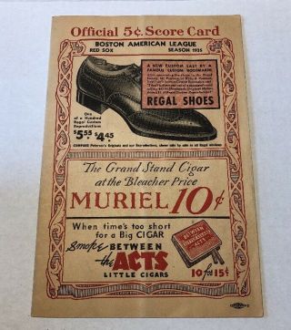 1935 Boston Red Sox Vs.  York Yankees Scorecard Vintage Unscored 1935 Sc