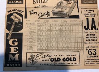 1935 Boston Red Sox Vs.  York Yankees Scorecard Vintage UNSCORED 1935 SC 5