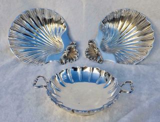 Pair Fine Quality Antique Heavy Silver Plated Shell Dish & Mappin & Webb Flute