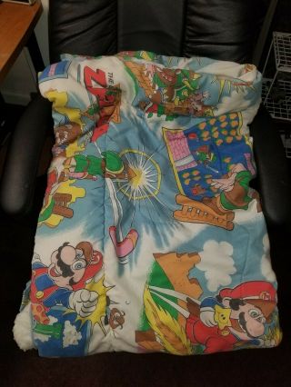 Vintage Nintendo 1988 Mario Bros Zelda Twin Bed Blanket Comforter