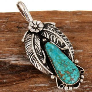 Squash Blossom Necklace Pendant Kingman Turquoise Sterling Silver Old Pawn Style