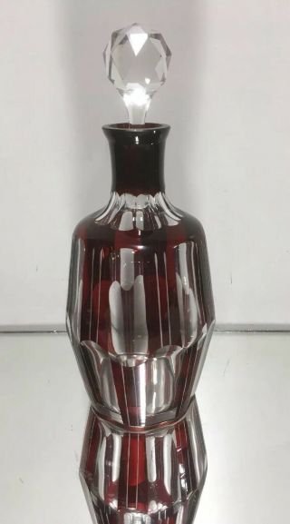 Vintage Bohemian Ruby Red Crystal Glass Decanter Cut To Clear