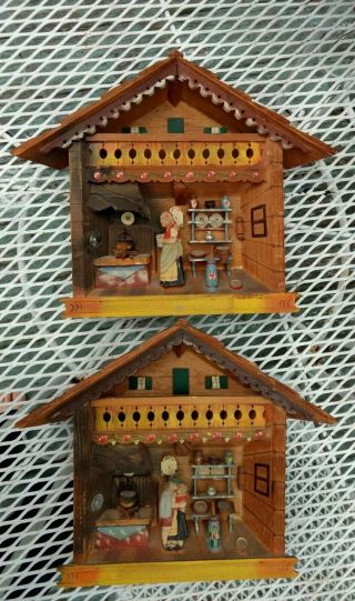 Vintage 3d Folk Art Wood Shadow Box Diorama Cooking Kissing Kitchen Italy 11 "
