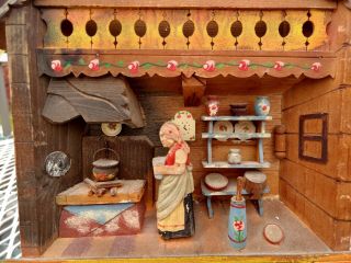 Vintage 3D Folk Art Wood Shadow Box Diorama Cooking Kissing Kitchen Italy 11 