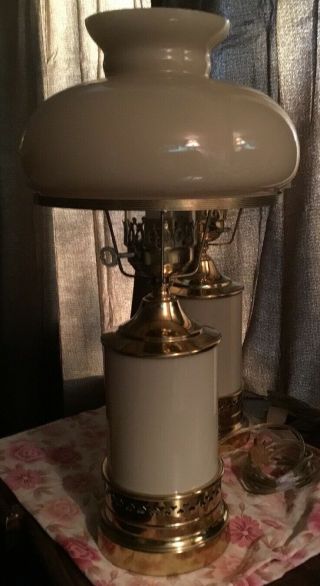 Collectable Vintage Mid Century Cream Color Milk Glass Hurricane Lamps