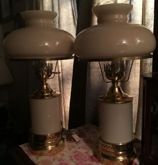 Collectable Vintage Mid Century Cream Color Milk Glass Hurricane Lamps 3