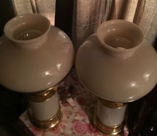 Collectable Vintage Mid Century Cream Color Milk Glass Hurricane Lamps 4