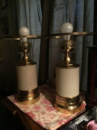 Collectable Vintage Mid Century Cream Color Milk Glass Hurricane Lamps 6