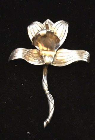 Hector Aguilar Sterling Orchid Pin C.  1940