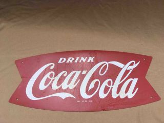 Vintage Drink Coca - Cola Die Cut Fishtail Logo Advertising Soda Sign