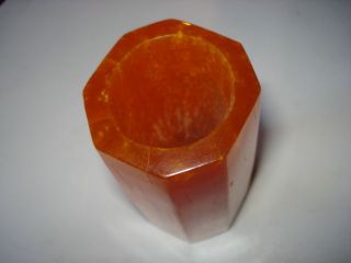 Rare Vintage Octagon Orange Catalin Bakelite Pen Holder Amber Catalin Vase