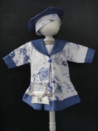 Cotton Bleuette Doll Dress - 11 - 12 " Sailor Outfit " Quartier Maître " From France