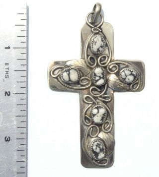 Large Vintage Sterling White Turquoise Cross Pendant,  Large German Silver Cross 4