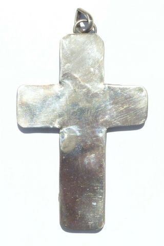Large Vintage Sterling White Turquoise Cross Pendant,  Large German Silver Cross 7