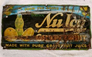 Large Vintage Nuicy Nu Icy Grapefruit Embossed Metal Sign Approx 11 " X 23 "