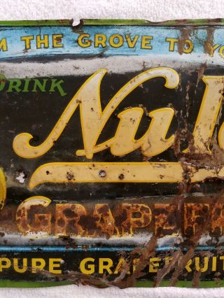 Large Vintage NuIcy Nu Icy Grapefruit Embossed Metal Sign Approx 11 