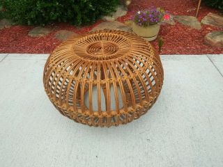 Vintage Mid Century Modern Franco Albini Rattan Footstool Ottoman Pouf