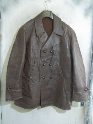 Vintage Ww2 French Half Belt Distressed Horsehide Leather Jacket Size L