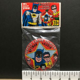 Batman & Robin Deputy Crime Fighter (1966) Vintage Dc Comics Pin - Back Button