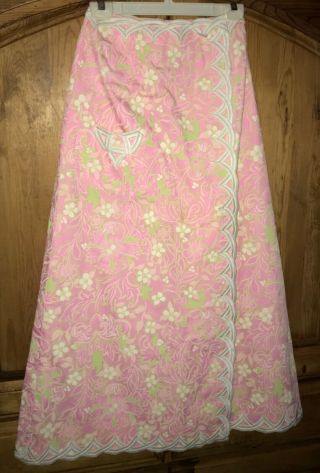Vintage 60’s The Lilly By Lilly Pulitzer Pink Floral Maxi Skirt Faux Wrap Sz 10